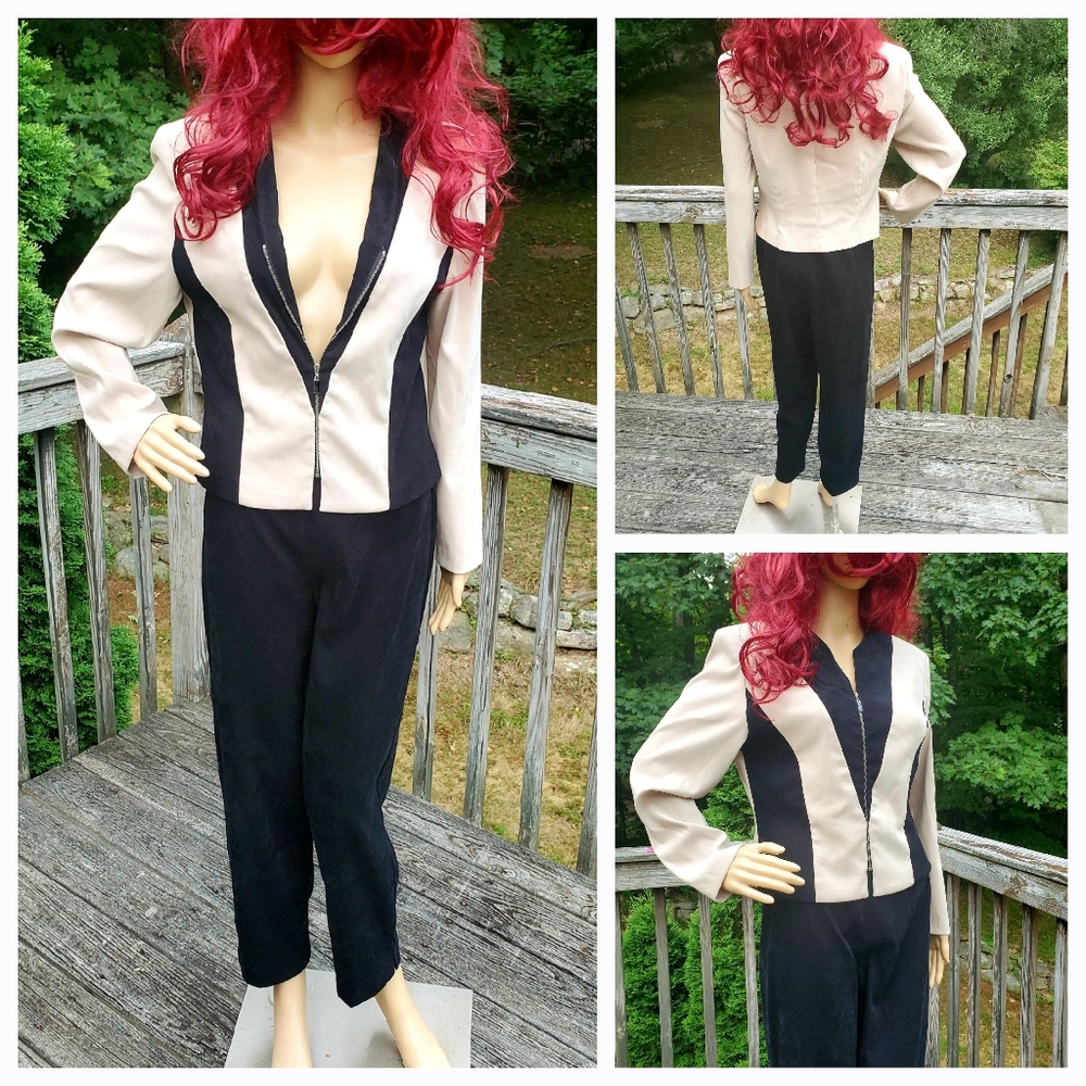 Amanda Smith Petites Dresses 2 pc Suit Jacket & Pants Black & Cream Size 8P - Picture 16 of 16
